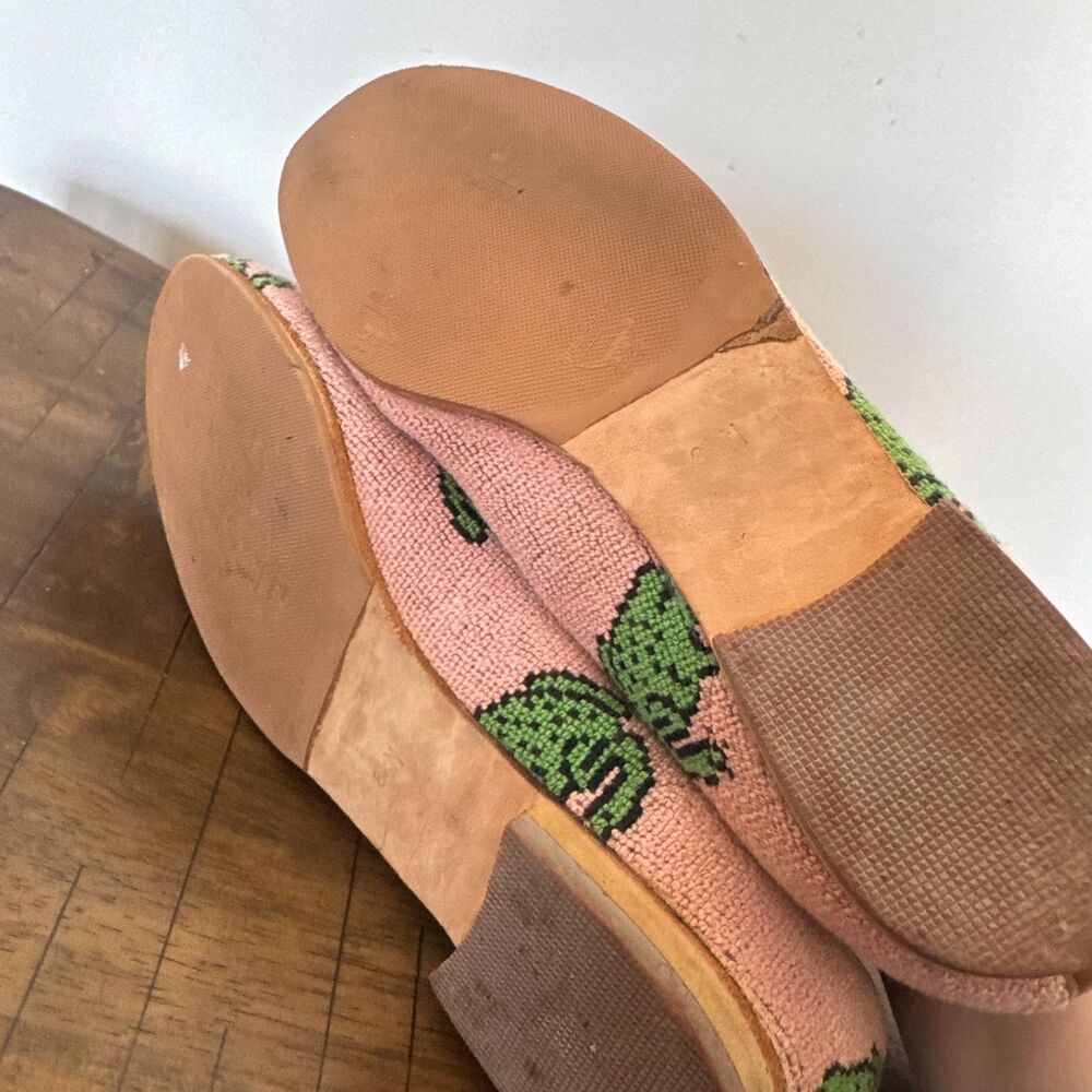 ZALO Frog Needlepoint Loafers Womens 8.5 M Pink Green Embroidered Slip On Flats - Picture 7 of 10